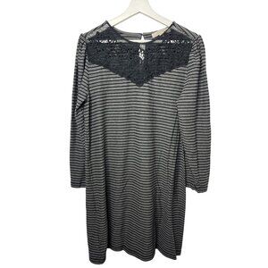 LOFT Striped Shift Dress Gray Black Long Sleeve Women’s XL